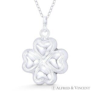 4-Leaf Shamrock Irish Luck Charm Hollow Pendant in .925 Sterling Silver